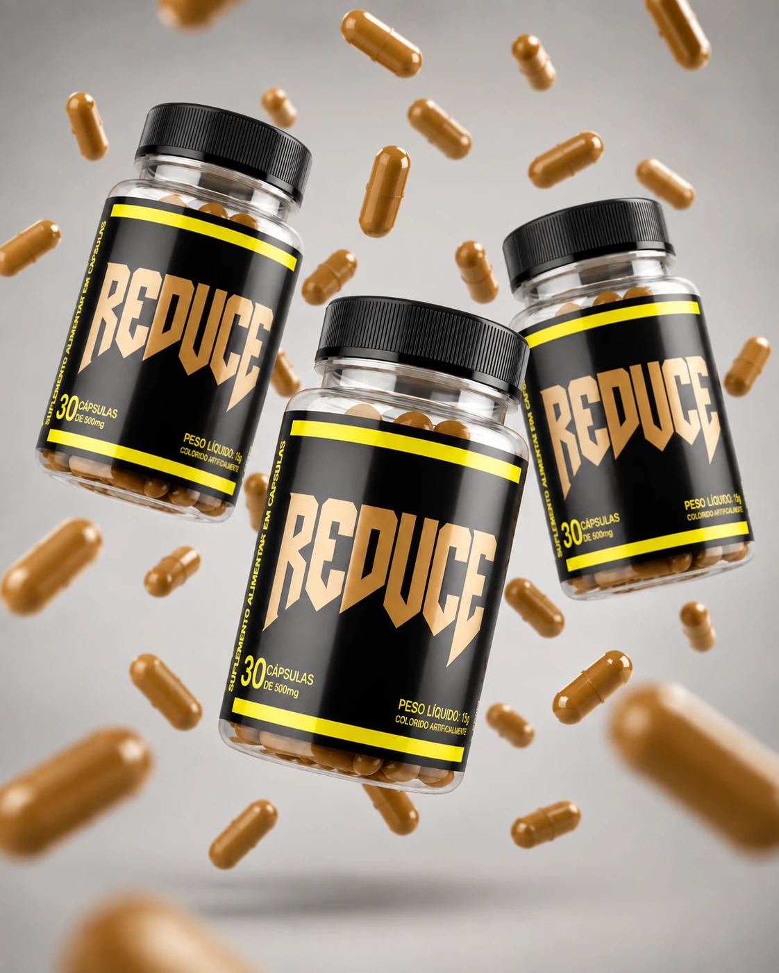 Três potes de REDUCE — ciclo de 3 meses