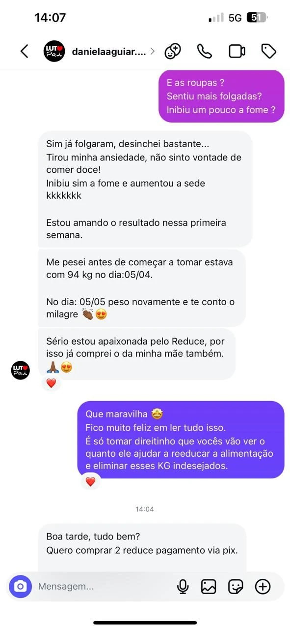 Print de conversa real de cliente REDUCE