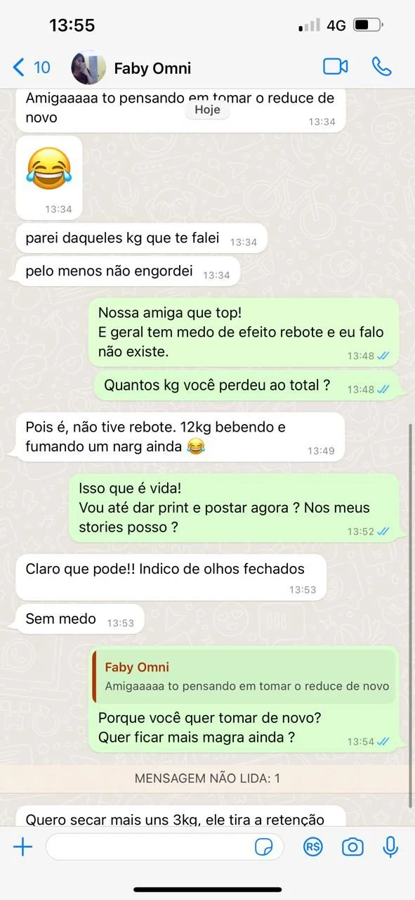 Print de conversa real de cliente REDUCE
