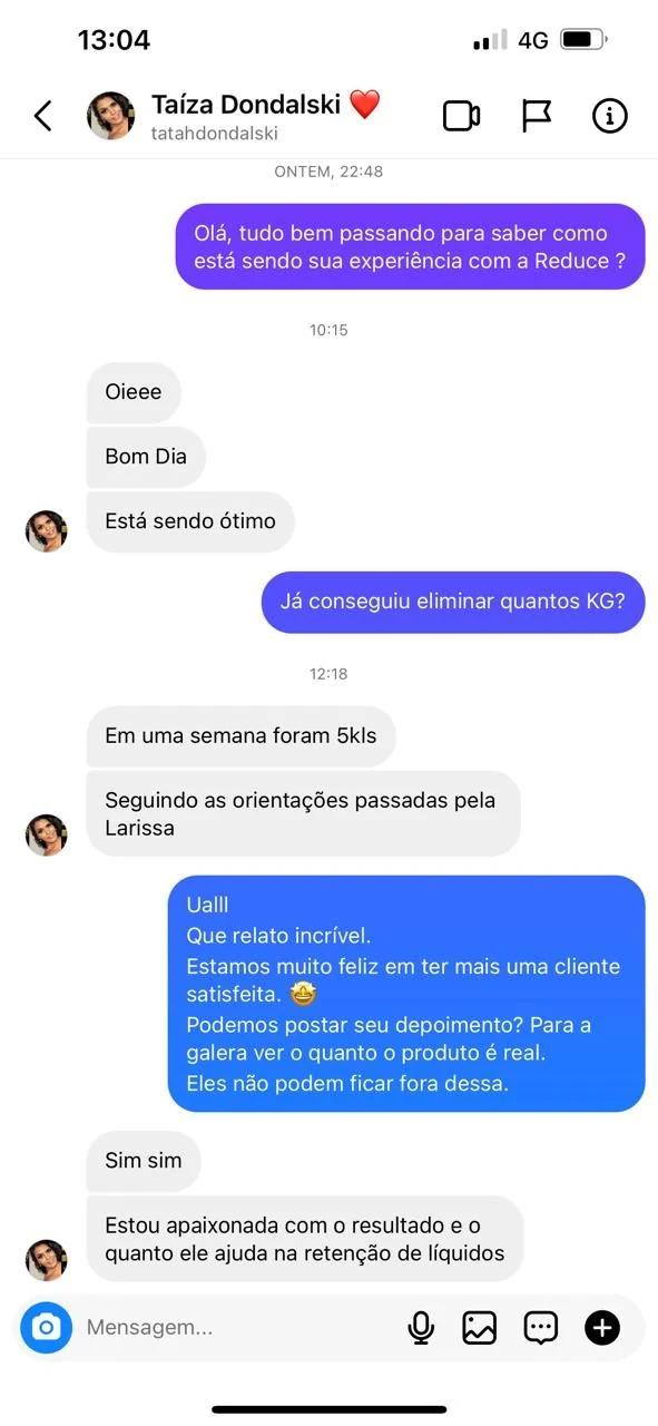 Print de conversa real de cliente REDUCE
