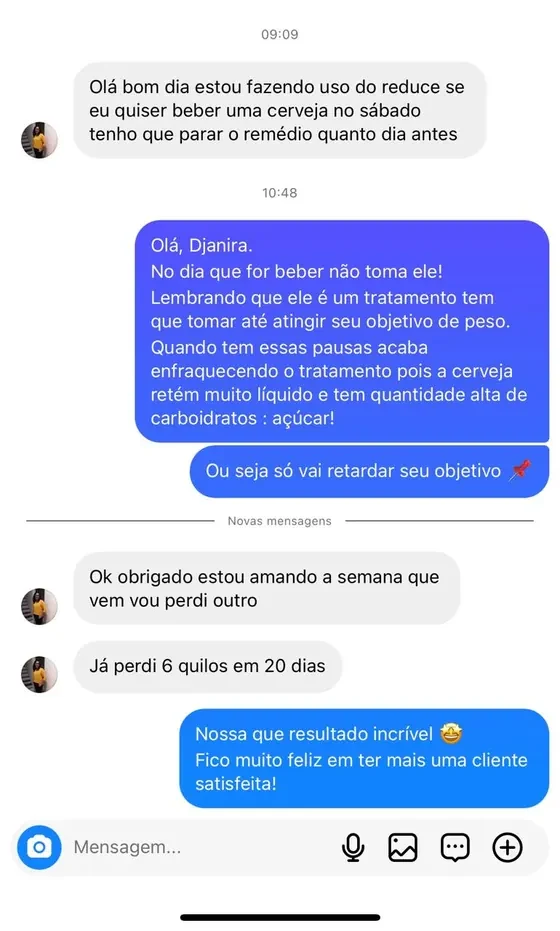 Conversa de cliente: já perdi 6 quilos em 20 dias